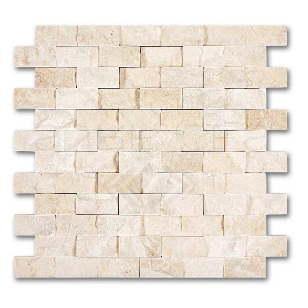 1x2 Diano Royal (Queen Beige) Marble Split-Faced Mosaic Tile 1x2 Diano Royal (Queen Beige) Marble Split-Faced Mosaic Tile - American Tile Depot