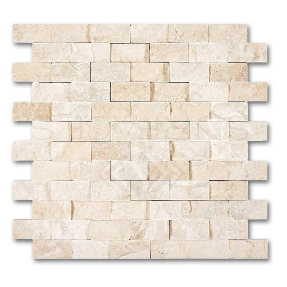 1x2 Diano Royal (Queen Beige) Marble Split-Faced Mosaic Tile 1x2 Diano Royal (Queen Beige) Marble Split-Faced Mosaic Tile - American Tile Depot