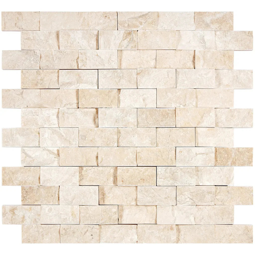 1x2 Diano Royal (Queen Beige) Marble Split-Faced Mosaic Tile 1x2 Diano Royal (Queen Beige) Marble Split-Faced Mosaic Tile - American Tile Depot