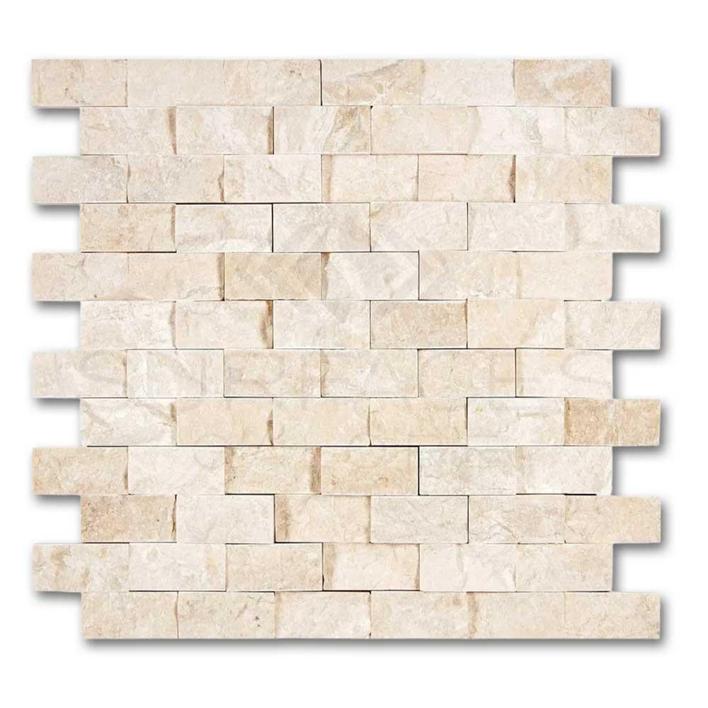 1x2 Diano Royal (Queen Beige) Marble Split-Faced Mosaic Tile 1x2 Diano Royal (Queen Beige) Marble Split-Faced Mosaic Tile - American Tile Depot