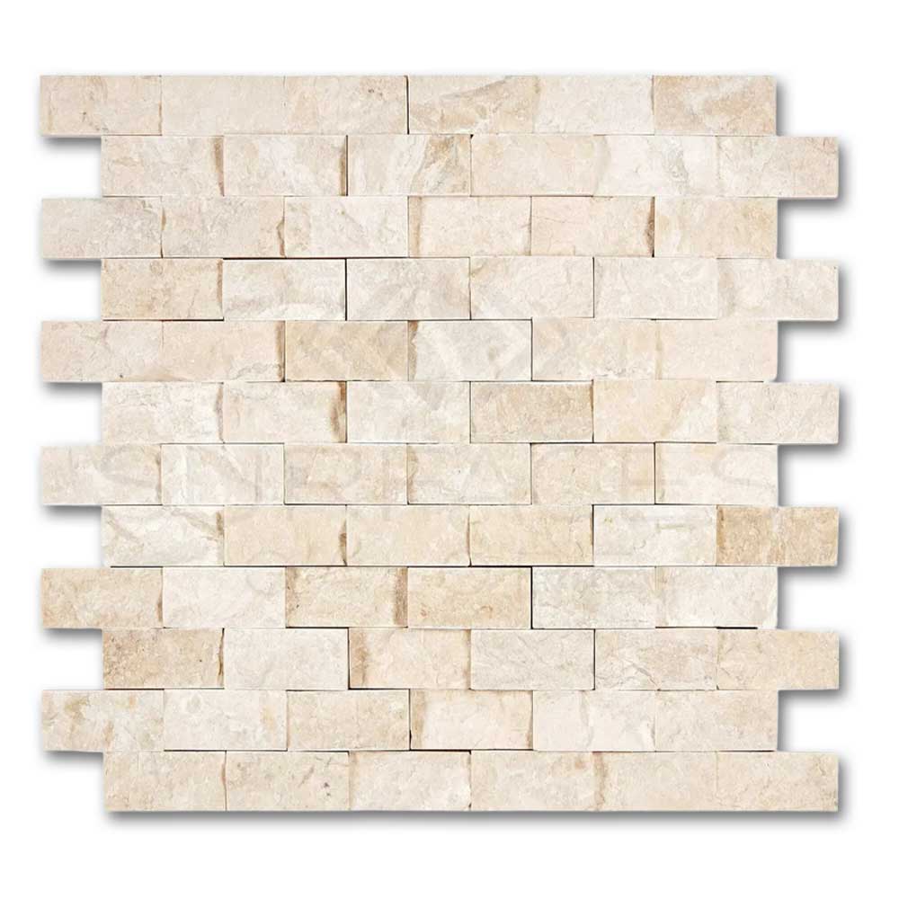 1x2 Diano Royal (Queen Beige) Marble Split-Faced Mosaic Tile