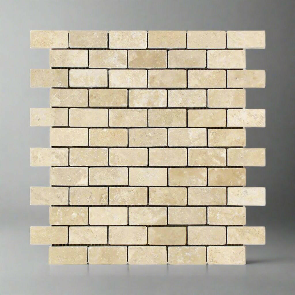 1x2 Durango Cream Travertine Tumbled Brick Mosaic Tile - American Tile Depot