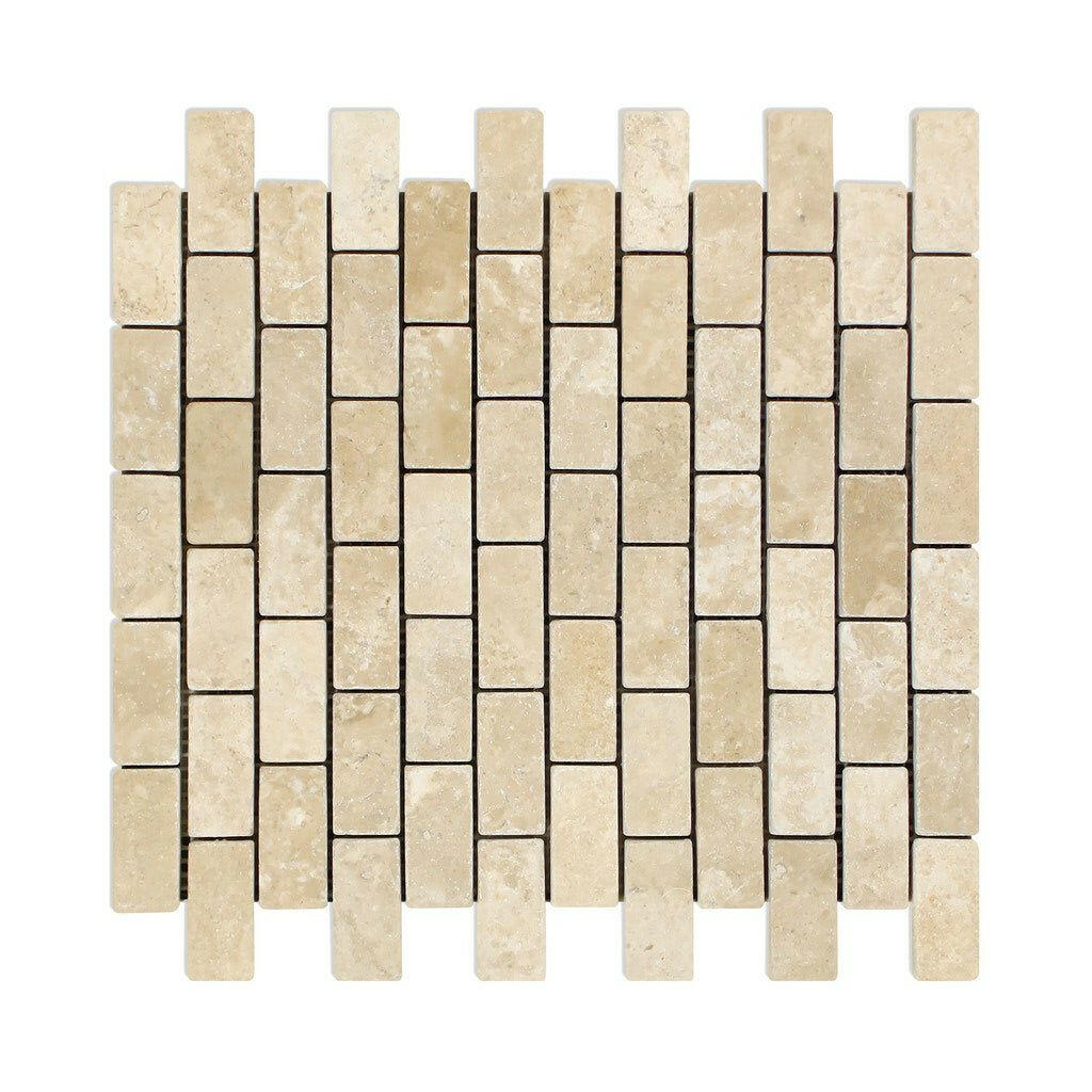 1x2 Durango Cream Travertine Tumbled Brick Mosaic Tile - American Tile Depot