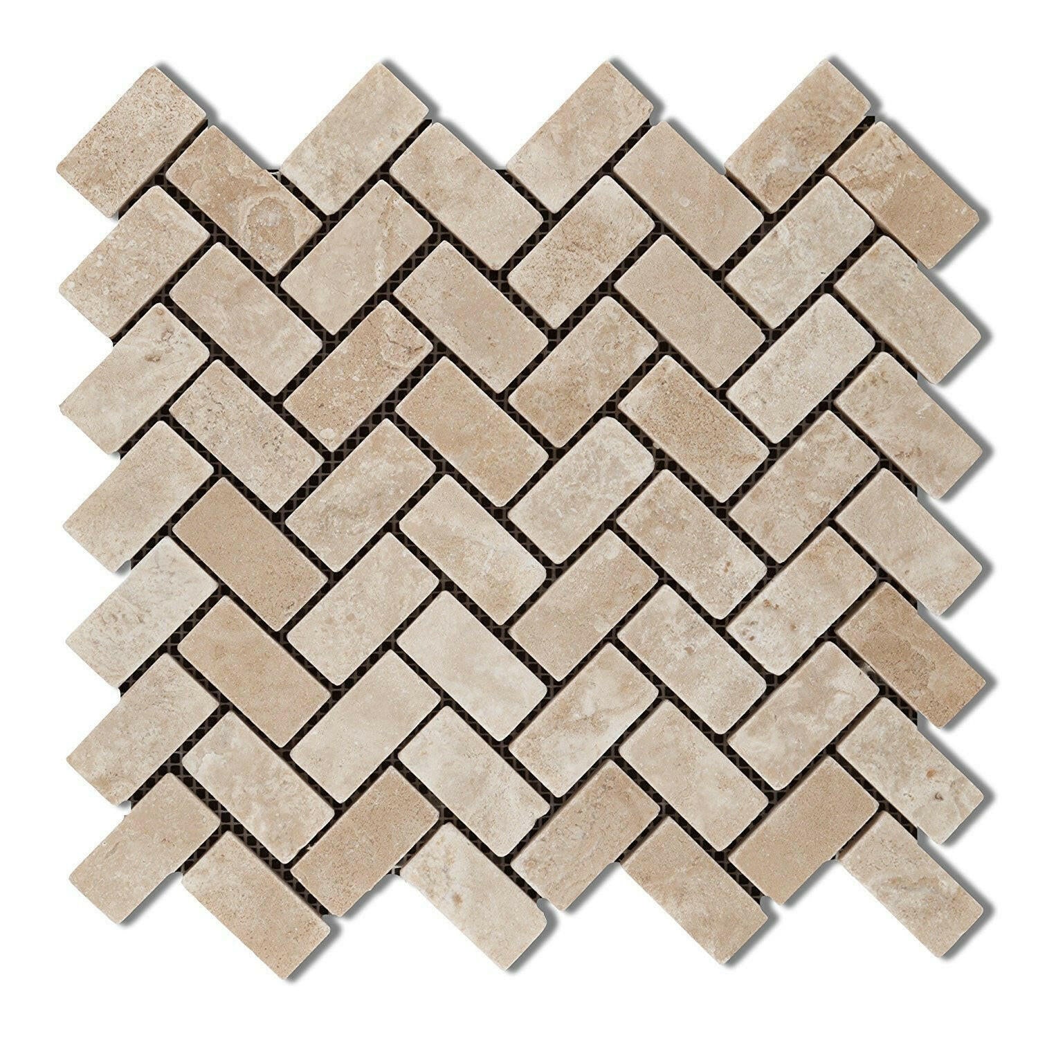 1x2 Durango Cream Travertine Tumbled Herringbone Mosaic Tile 1x2 Durango Cream Travertine Tumbled Herringbone Mosaic Tile - American Tile Depot