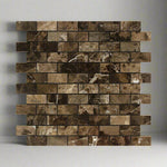 1x2 Emperador Dark Marble Polished Brick Mosaic Tile 1x2 Emperador Dark Marble Polished Brick Mosaic Tile - American Tile Depot