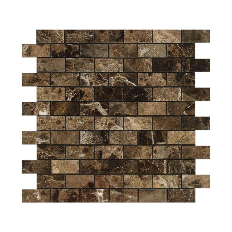 1x2 Emperador Dark Marble Polished Brick Mosaic Tile 1x2 Emperador Dark Marble Polished Brick Mosaic Tile - American Tile Depot