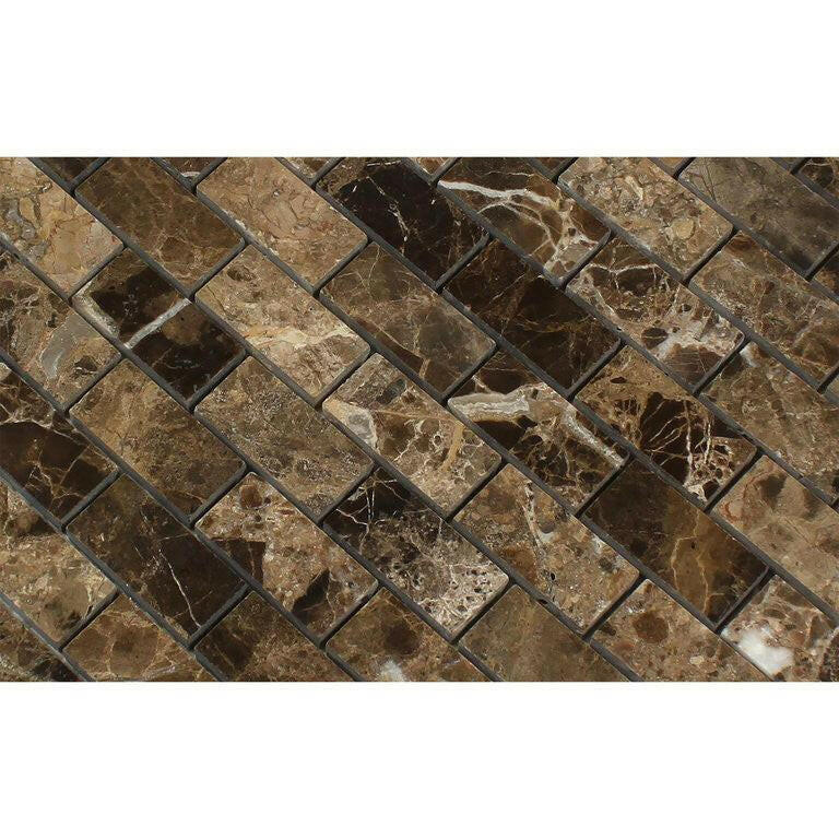 1x2 Emperador Dark Marble Polished Brick Mosaic Tile 1x2 Emperador Dark Marble Polished Brick Mosaic Tile - American Tile Depot