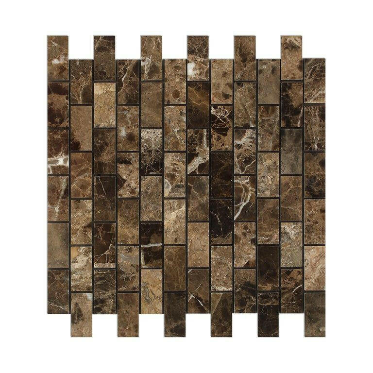 1x2 Emperador Dark Marble Polished Brick Mosaic Tile 1x2 Emperador Dark Marble Polished Brick Mosaic Tile - American Tile Depot
