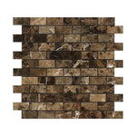 1x2 Emperador Dark Marble Polished Brick Mosaic Tile 1x2 Emperador Dark Marble Polished Brick Mosaic Tile - American Tile Depot