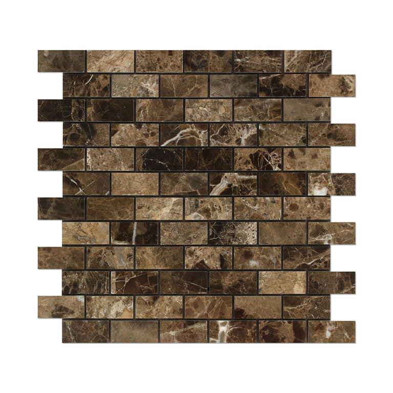 1x2 Emperador Dark Marble Polished Brick Mosaic Tile 1x2 Emperador Dark Marble Polished Brick Mosaic Tile - American Tile Depot