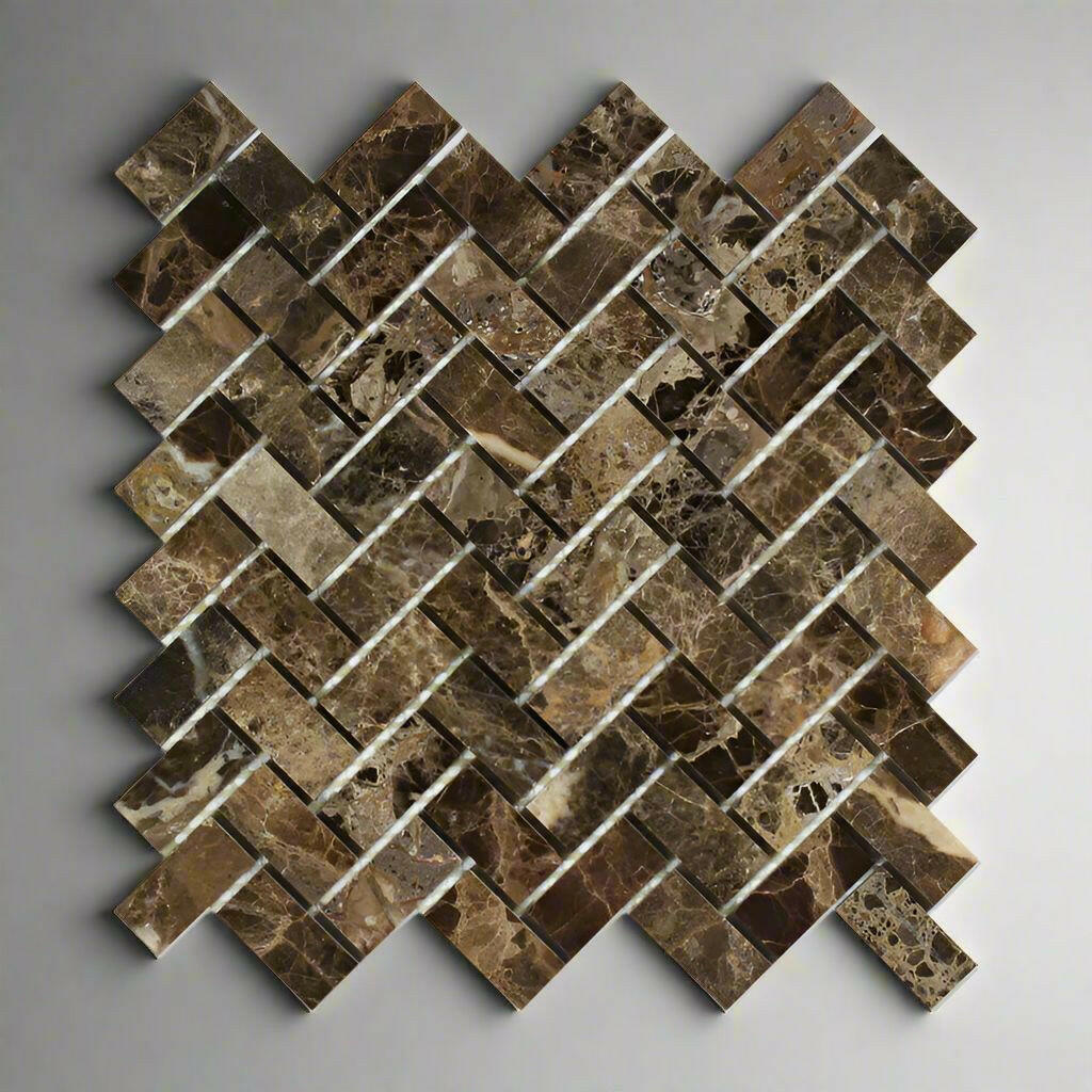 1x2 Emperador Dark Marble Polished Herringbone Mosaic Tile 1x2 Emperador Dark Marble Polished Herringbone Mosaic Tile - American Tile Depot