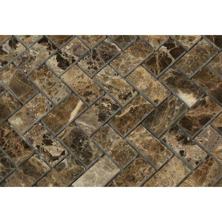 1x2 Emperador Dark Marble Polished Herringbone Mosaic Tile 1x2 Emperador Dark Marble Polished Herringbone Mosaic Tile - American Tile Depot