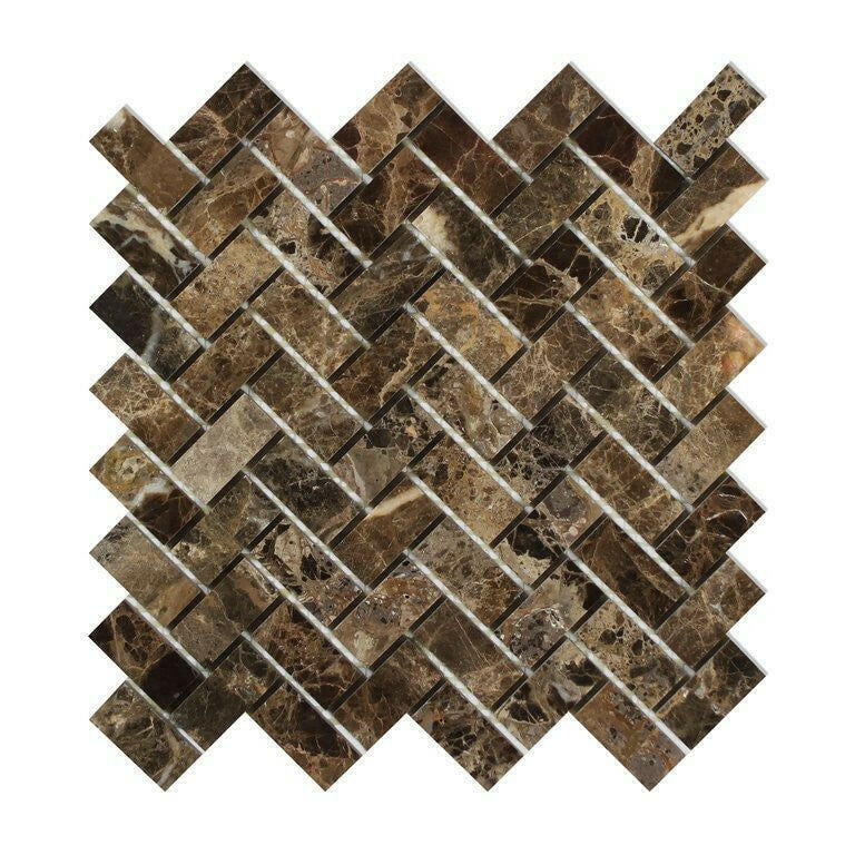 1x2 Emperador Dark Marble Polished Herringbone Mosaic Tile 1x2 Emperador Dark Marble Polished Herringbone Mosaic Tile - American Tile Depot