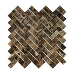 1x2 Emperador Dark Marble Polished Herringbone Mosaic Tile 1x2 Emperador Dark Marble Polished Herringbone Mosaic Tile - American Tile Depot