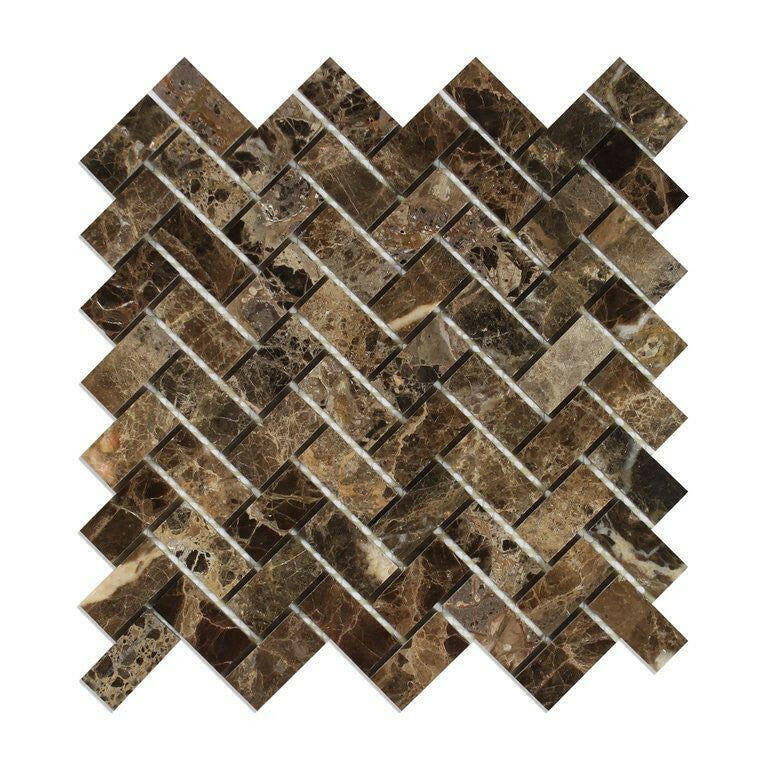 1x2 Emperador Dark Marble Polished Herringbone Mosaic Tile 1x2 Emperador Dark Marble Polished Herringbone Mosaic Tile - American Tile Depot