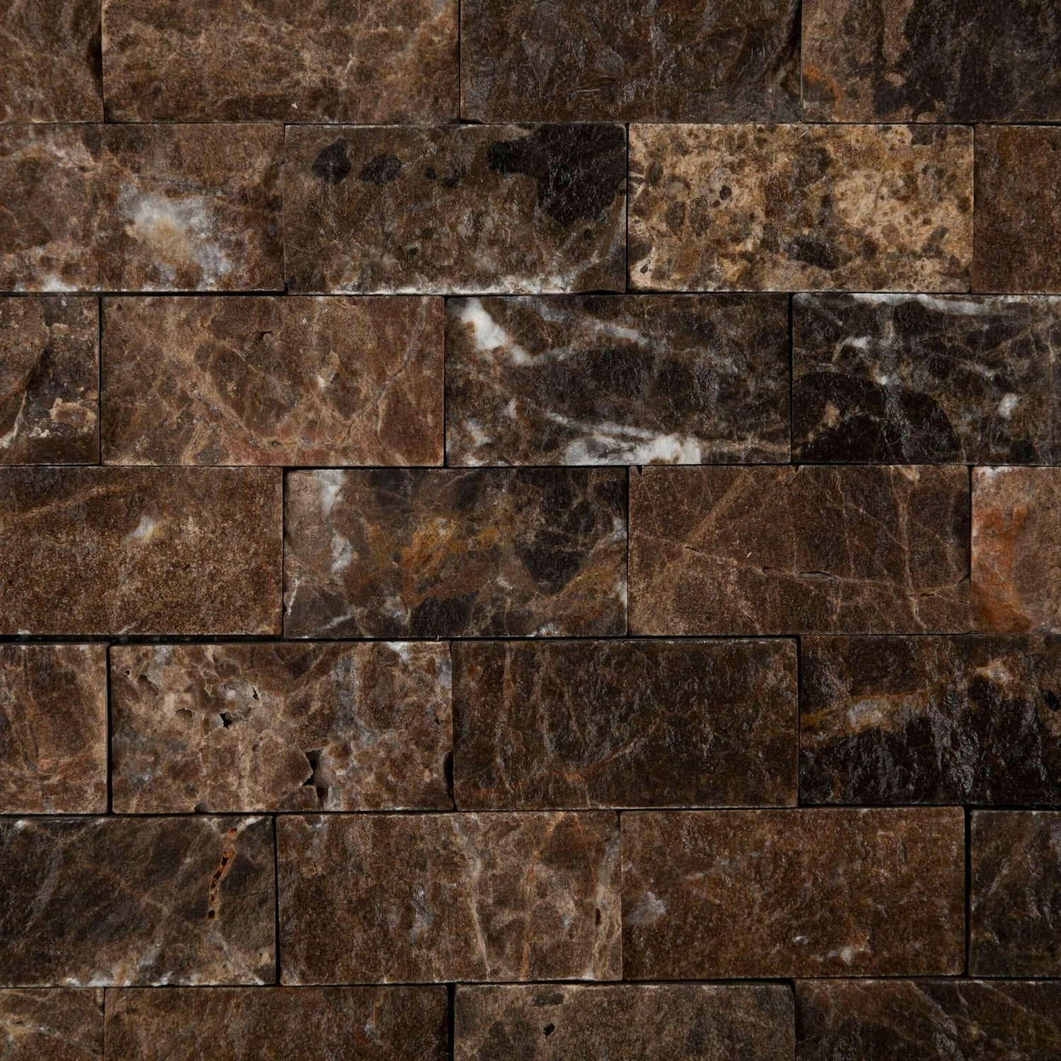 1x2 Emperador Dark Marble Split-Faced Mosaic Tile 1x2 Emperador Dark Marble Split-Faced Mosaic Tile - American Tile Depot