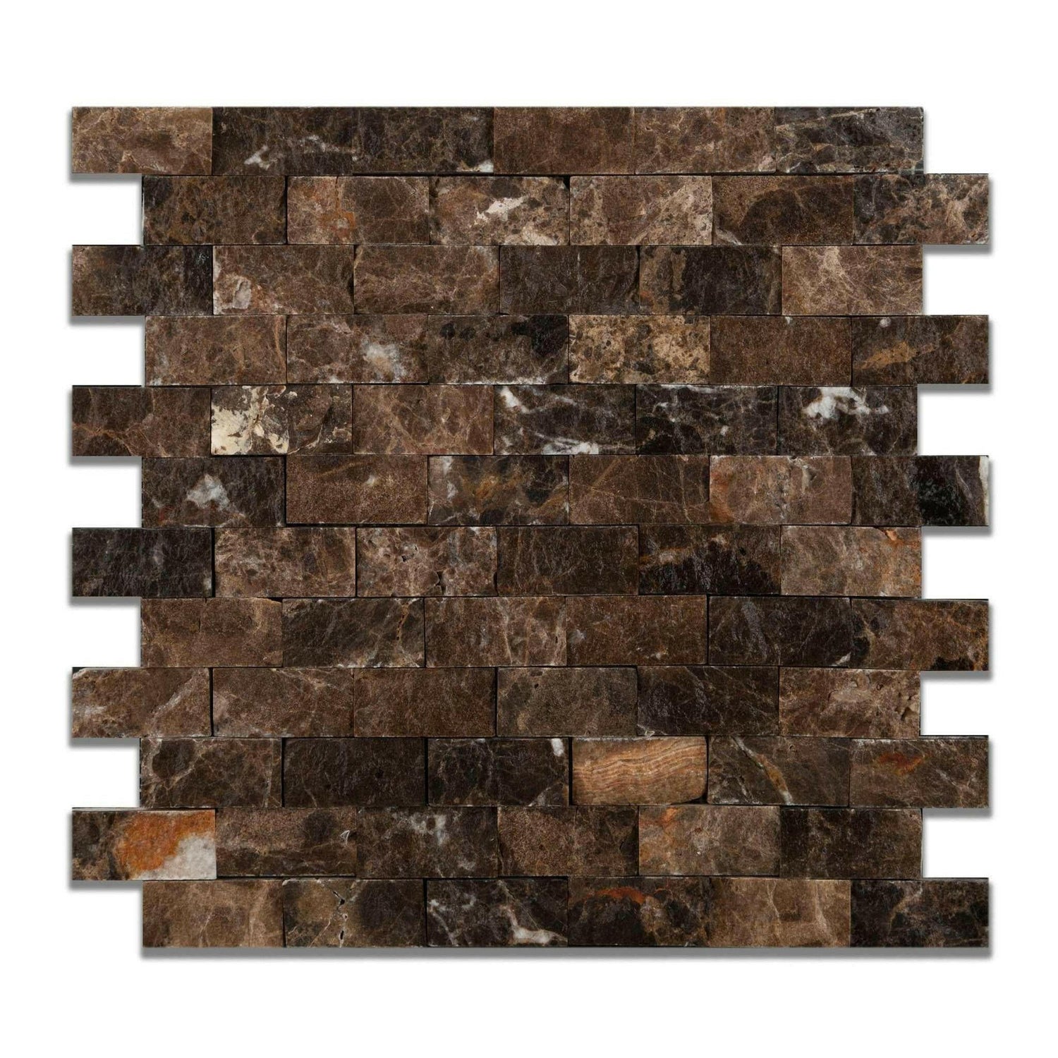1x2 Emperador Dark Marble Split-Faced Mosaic Tile 1x2 Emperador Dark Marble Split-Faced Mosaic Tile - American Tile Depot