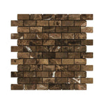 1x2 Emperador Dark Marble Tumbled Brick Mosaic Tile 1x2 Emperador Dark Marble Tumbled Brick Mosaic Tile - American Tile Depot