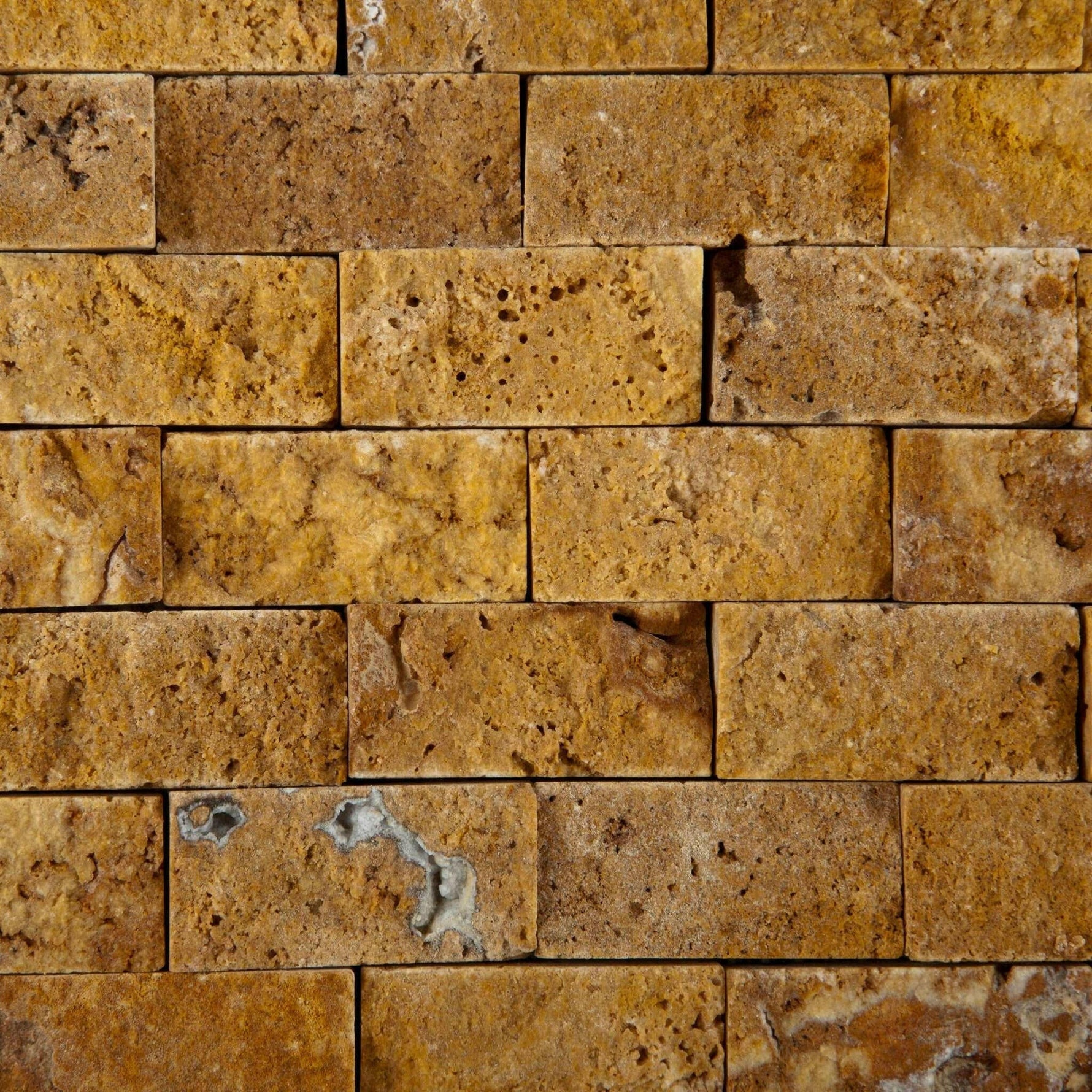 1x2 Gold / Yellow Travertine Split-Faced Brick Mosaic Tile 1x2 Gold / Yellow Travertine Split-Faced Brick Mosaic Tile - American Tile Depot