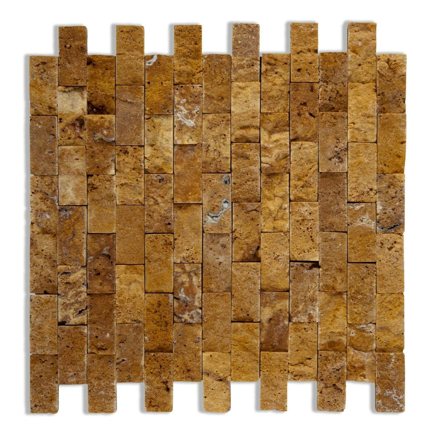1x2 Gold / Yellow Travertine Split-Faced Brick Mosaic Tile 1x2 Gold / Yellow Travertine Split-Faced Brick Mosaic Tile - American Tile Depot