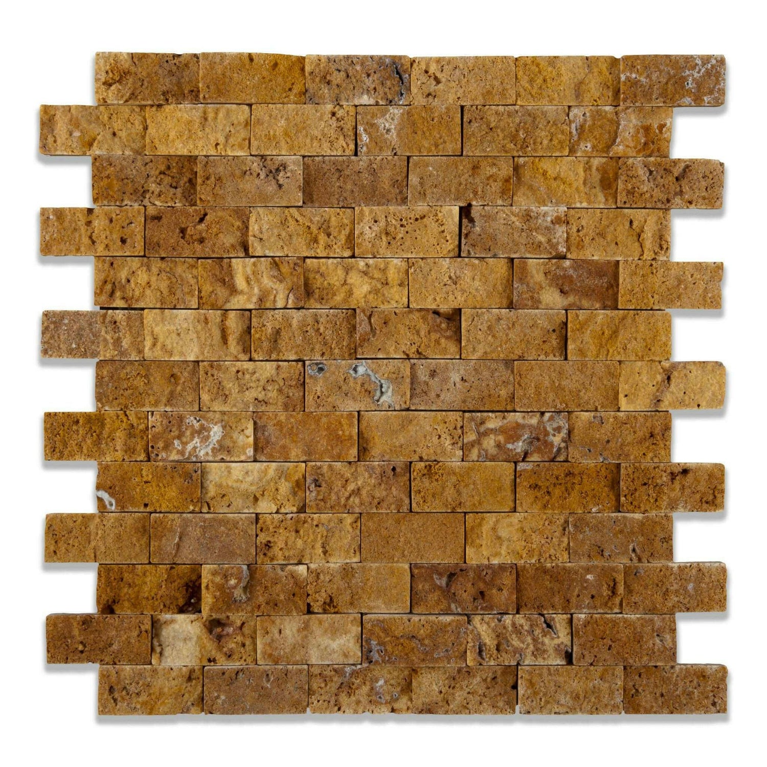 1x2 Gold / Yellow Travertine Split-Faced Brick Mosaic Tile 1x2 Gold / Yellow Travertine Split-Faced Brick Mosaic Tile - American Tile Depot