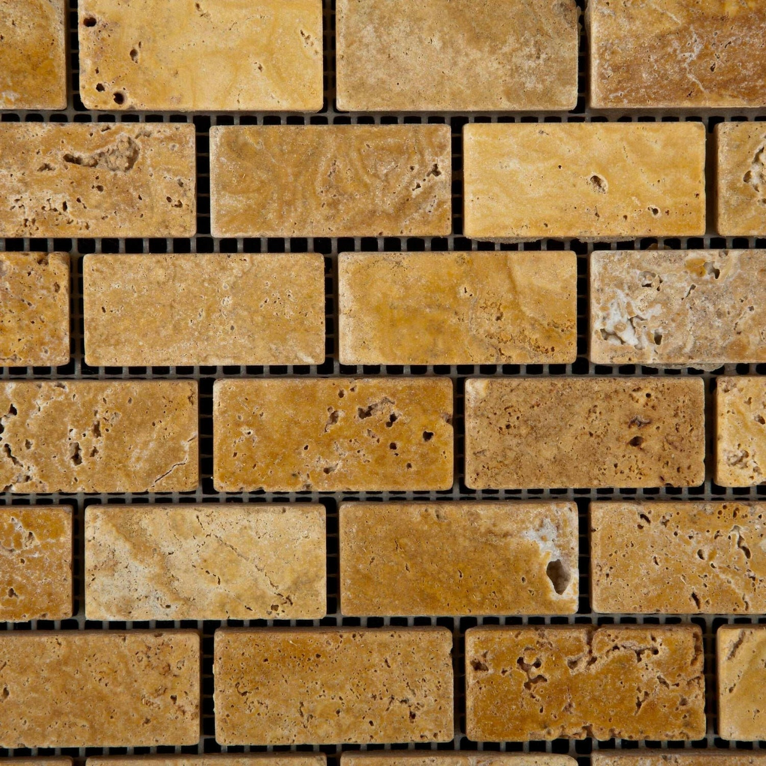 1x2 Gold / Yellow Travertine Tumbled Brick Mosaic Tile 1x2 Gold / Yellow Travertine Tumbled Brick Mosaic Tile - American Tile Depot