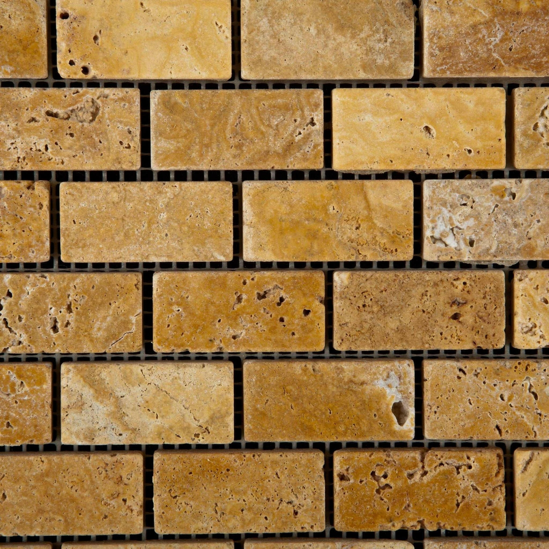 1x2 Gold / Yellow Travertine Tumbled Brick Mosaic Tile 1x2 Gold / Yellow Travertine Tumbled Brick Mosaic Tile - American Tile Depot