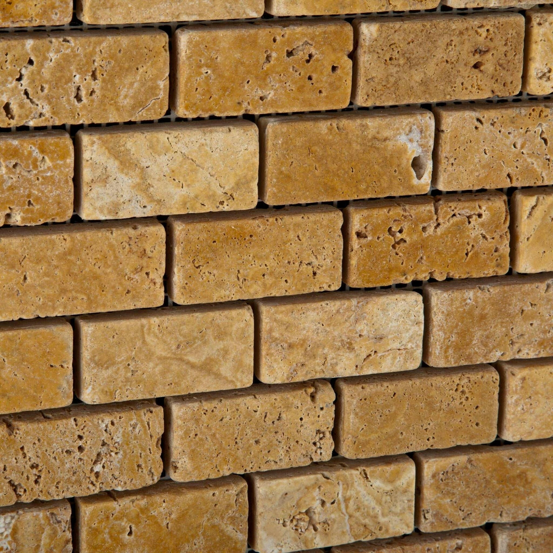 1x2 Gold / Yellow Travertine Tumbled Brick Mosaic Tile 1x2 Gold / Yellow Travertine Tumbled Brick Mosaic Tile - American Tile Depot