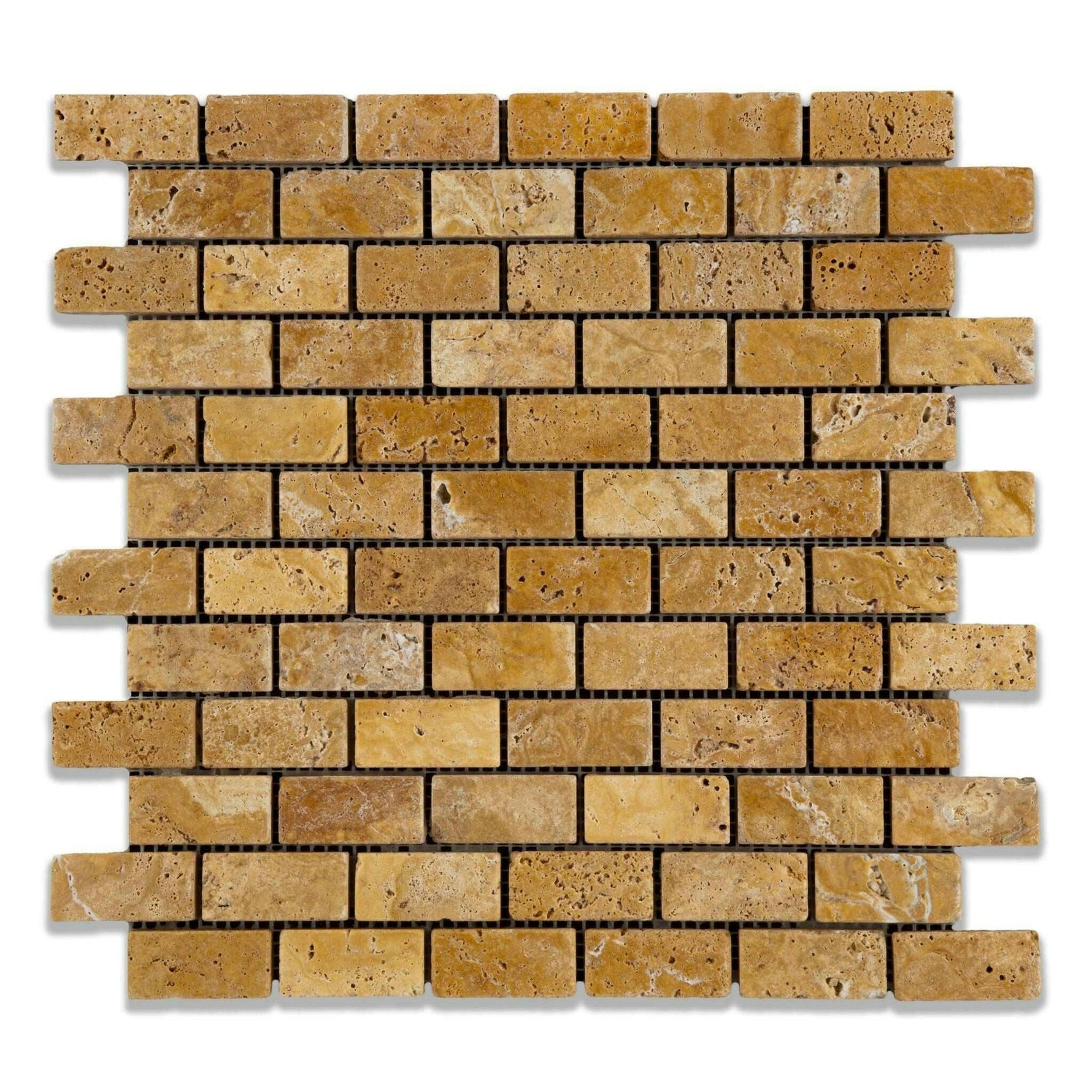 1x2 Gold / Yellow Travertine Tumbled Brick Mosaic Tile 1x2 Gold / Yellow Travertine Tumbled Brick Mosaic Tile - American Tile Depot