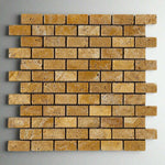 1x2 Gold / Yellow Travertine Tumbled Brick Mosaic Tile 1x2 Gold / Yellow Travertine Tumbled Brick Mosaic Tile - American Tile Depot
