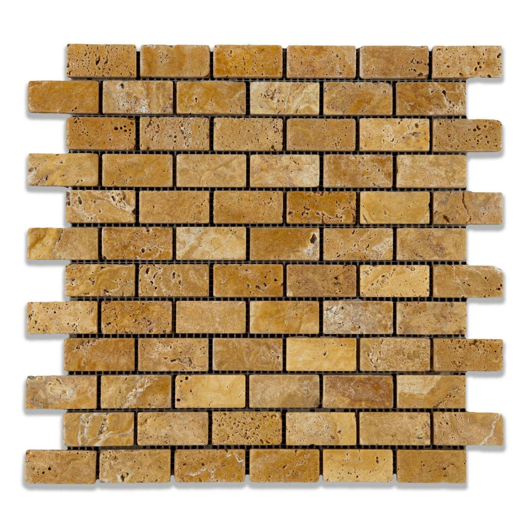 1x2 Gold / Yellow Travertine Tumbled Brick Mosaic Tile 1x2 Gold / Yellow Travertine Tumbled Brick Mosaic Tile - American Tile Depot
