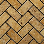 1x2 Gold / Yellow Travertine Tumbled Herringbone Mosaic Tile 1x2 Gold / Yellow Travertine Tumbled Herringbone Mosaic Tile - American Tile Depot