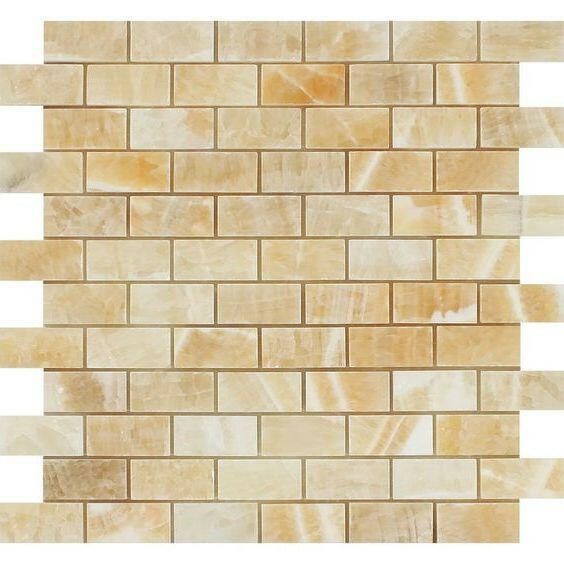 1x2 Honey Onyx Polished Brick Mosaic Tile 1x2 Honey Onyx Polished Brick Mosaic Tile - American Tile Depot