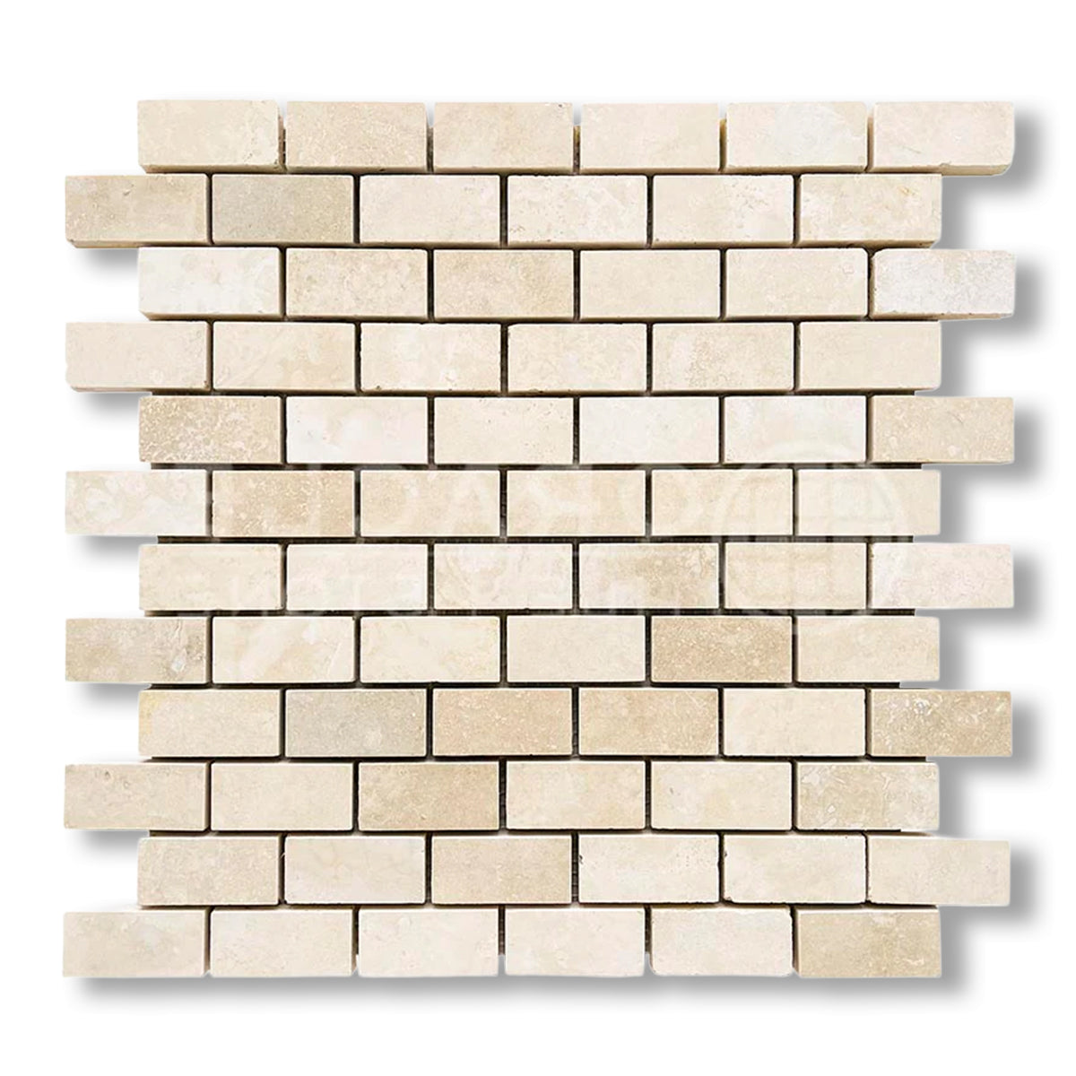 1x2 Ivory Travertine Filled & Honed Brick Mosaic Tile