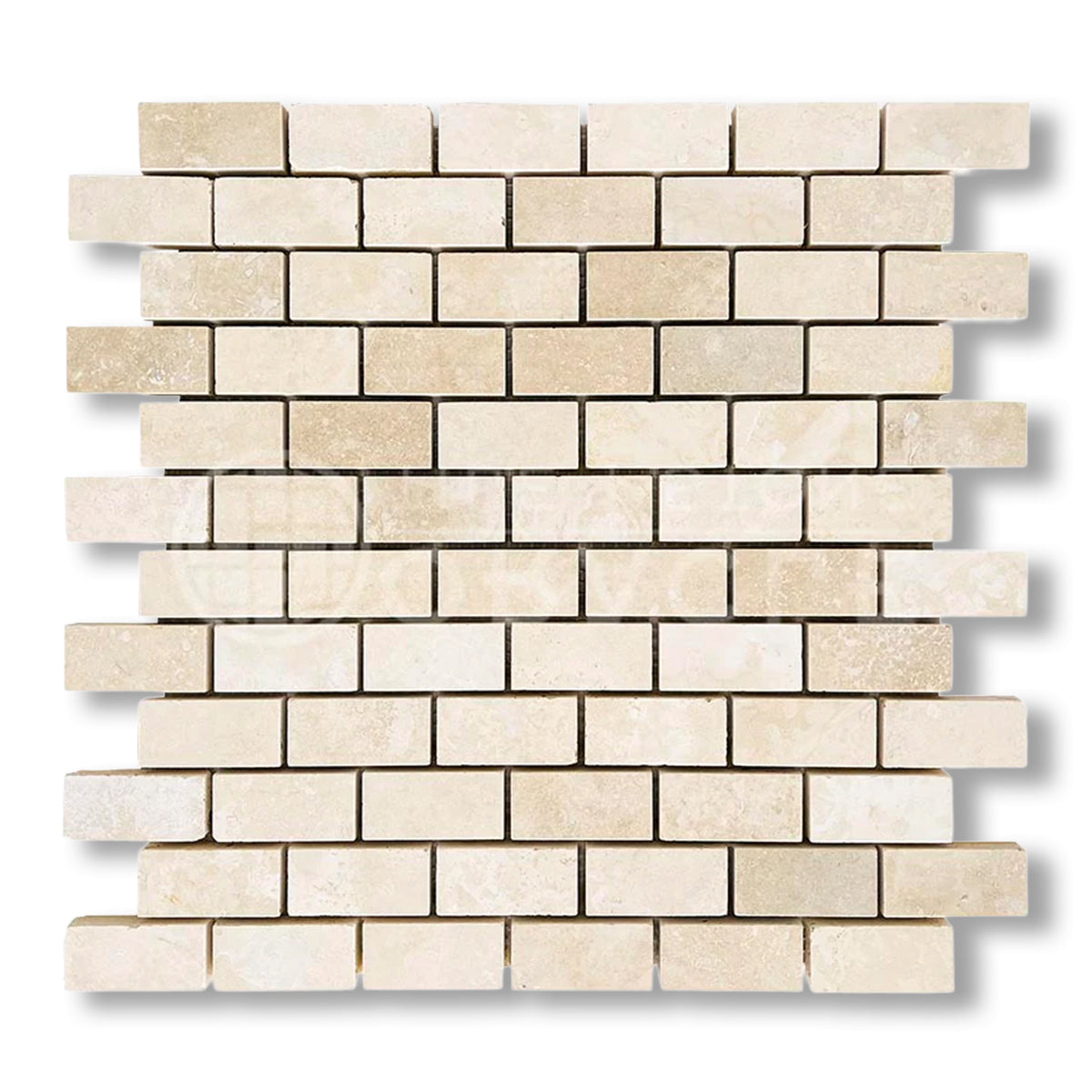 1x2 Ivory Travertine Filled & Honed Brick Mosaic Tile