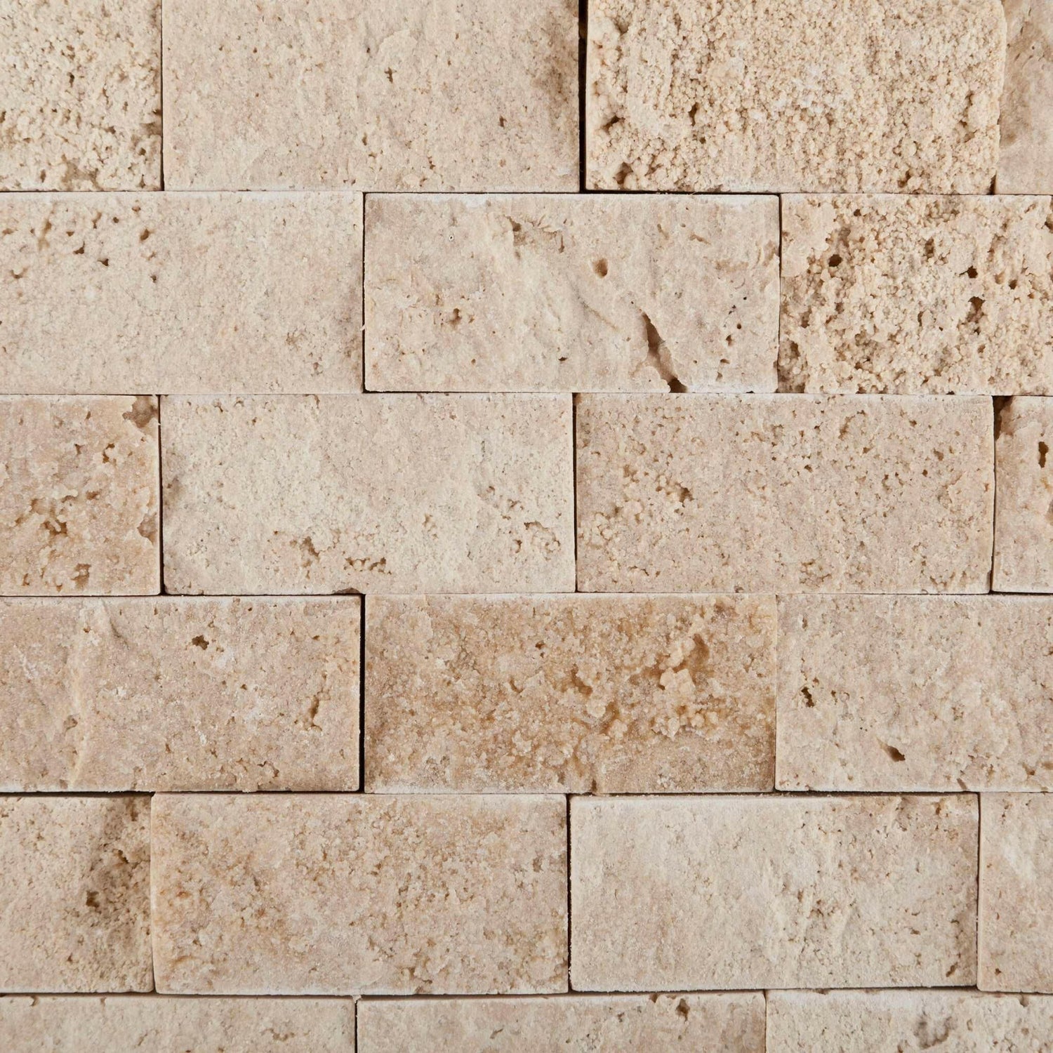 1x2 Ivory Travertine Split-Faced Brick Mosaic Tile 1x2 Ivory Travertine Split-Faced Brick Mosaic Tile - American Tile Depot