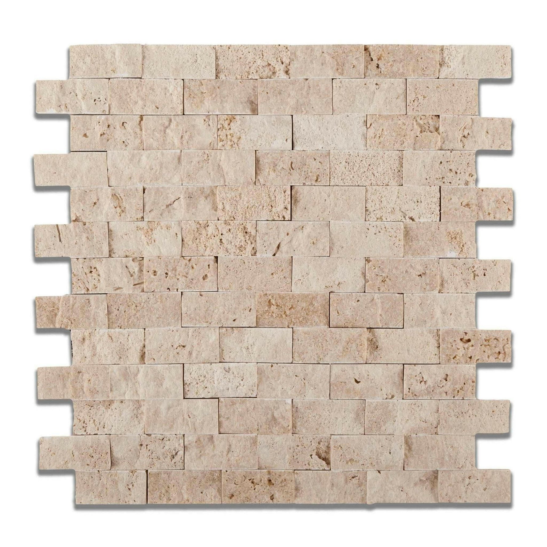 1x2 Ivory Travertine Split-Faced Brick Mosaic Tile 1x2 Ivory Travertine Split-Faced Brick Mosaic Tile - American Tile Depot