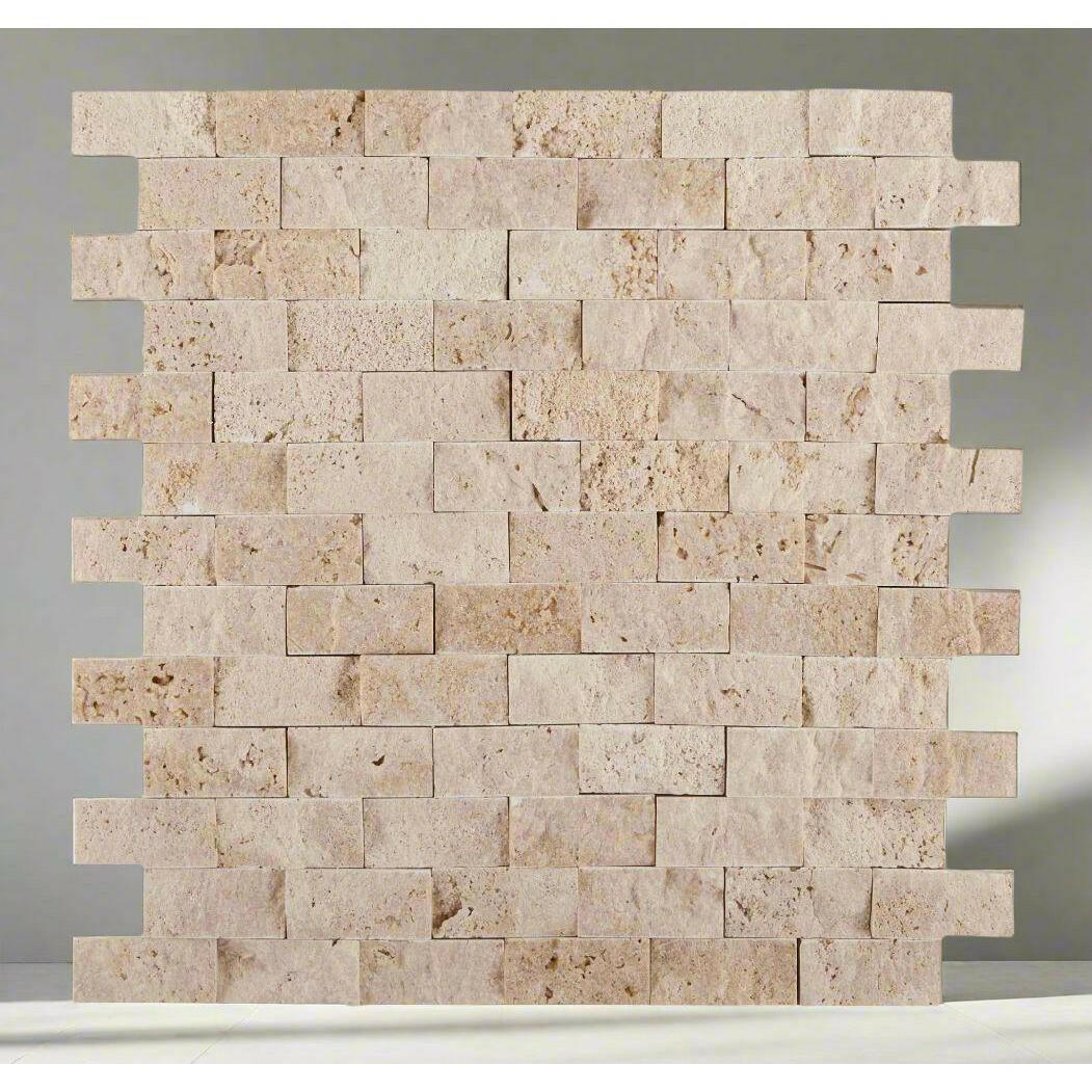 1x2 Ivory Travertine Split-Faced Brick Mosaic Tile 1x2 Ivory Travertine Split-Faced Brick Mosaic Tile - American Tile Depot