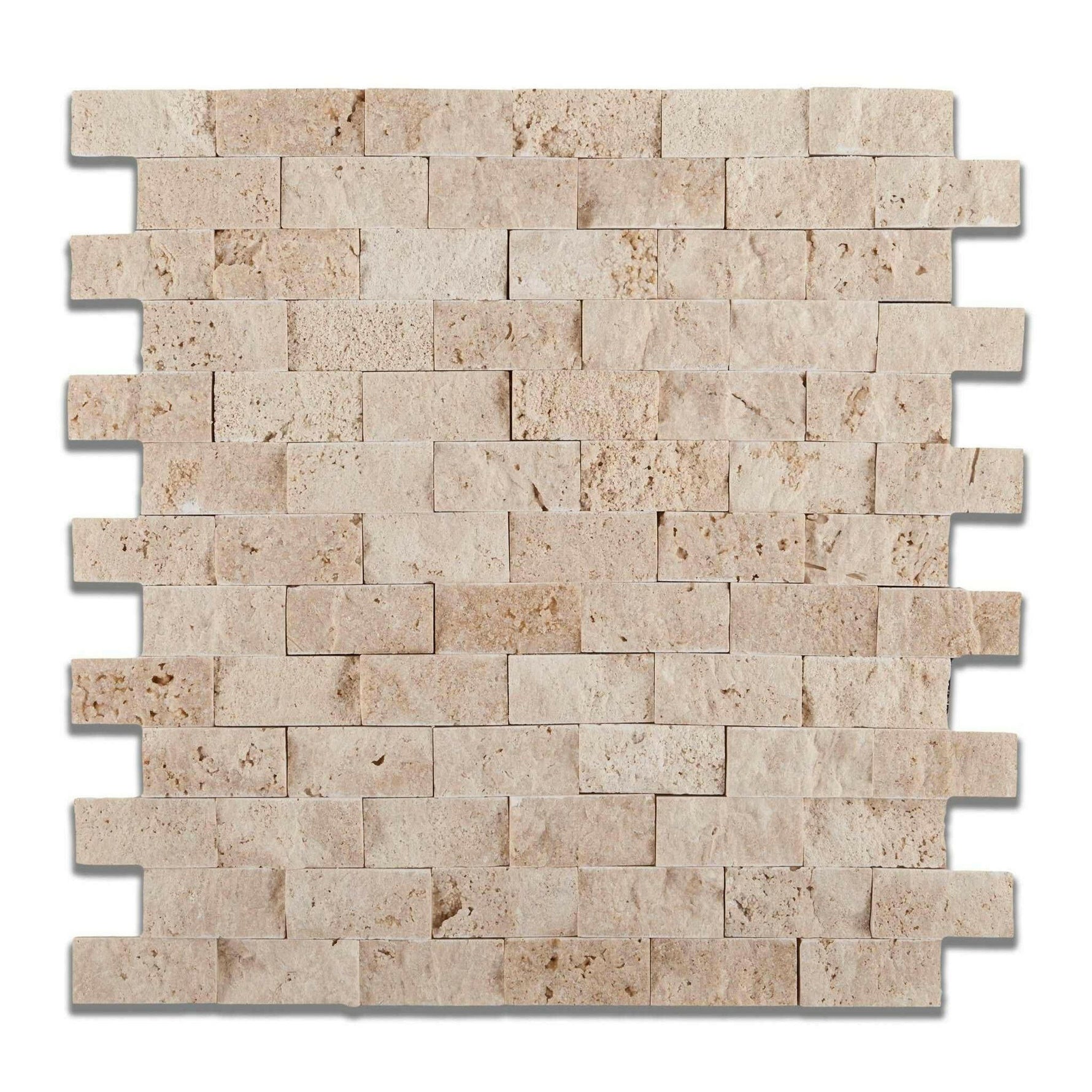 1x2 Ivory Travertine Split-Faced Brick Mosaic Tile 1x2 Ivory Travertine Split-Faced Brick Mosaic Tile - American Tile Depot