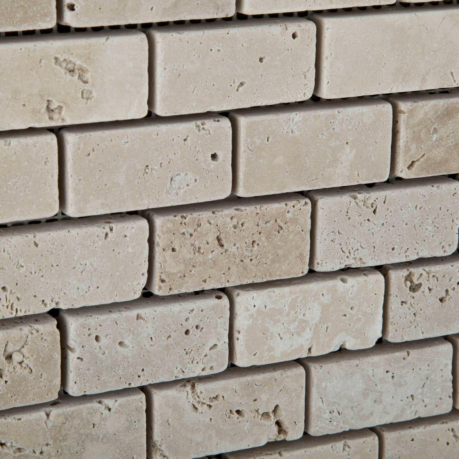 1x2 Ivory Travertine Tumbled Brick Mosaic Tile 1x2 Ivory Travertine Tumbled Brick Mosaic Tile - American Tile Depot