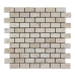 1x2 Ivory Travertine Tumbled Brick Mosaic Tile 1x2 Ivory Travertine Tumbled Brick Mosaic Tile - American Tile Depot