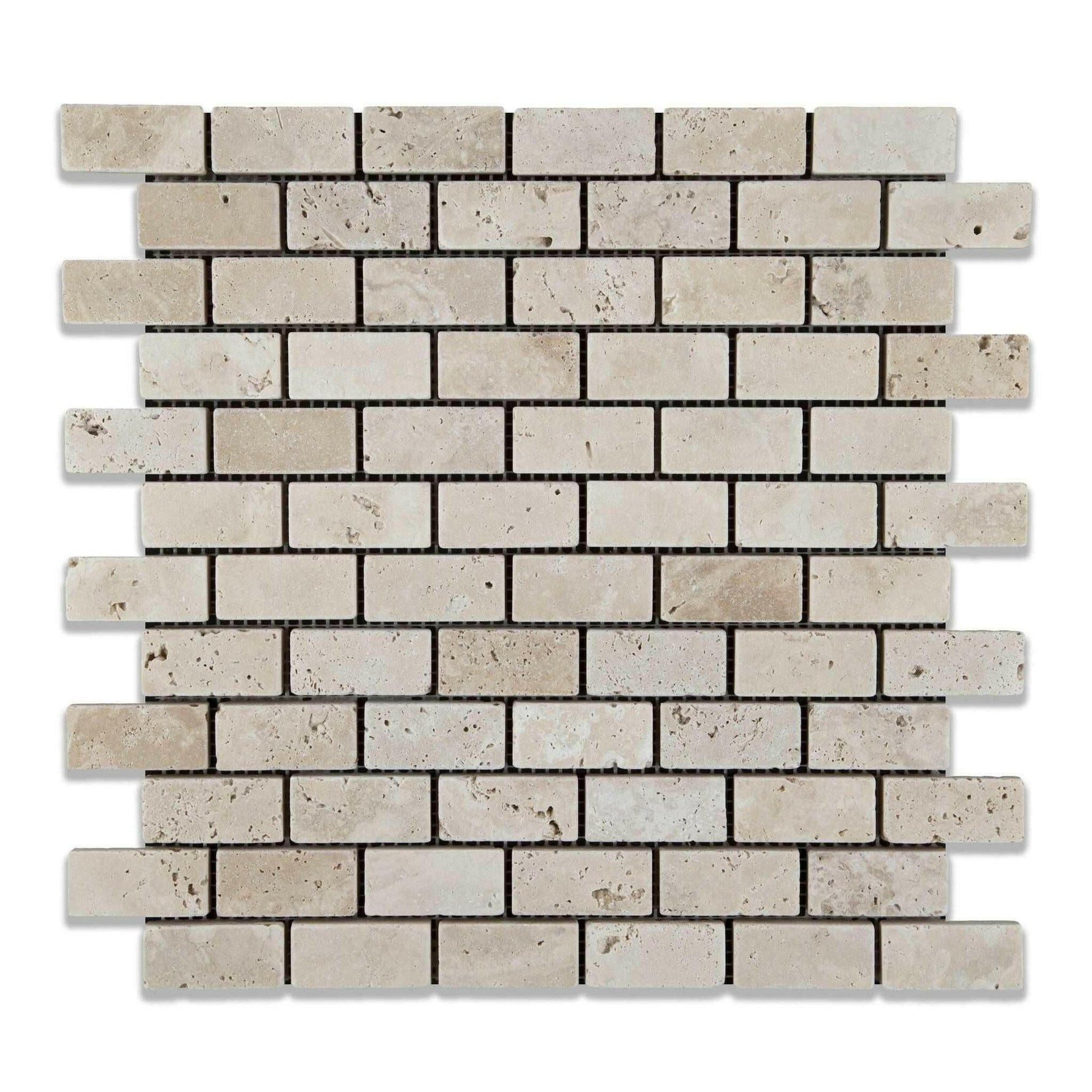 1x2 Ivory Travertine Tumbled Brick Mosaic Tile 1x2 Ivory Travertine Tumbled Brick Mosaic Tile - American Tile Depot