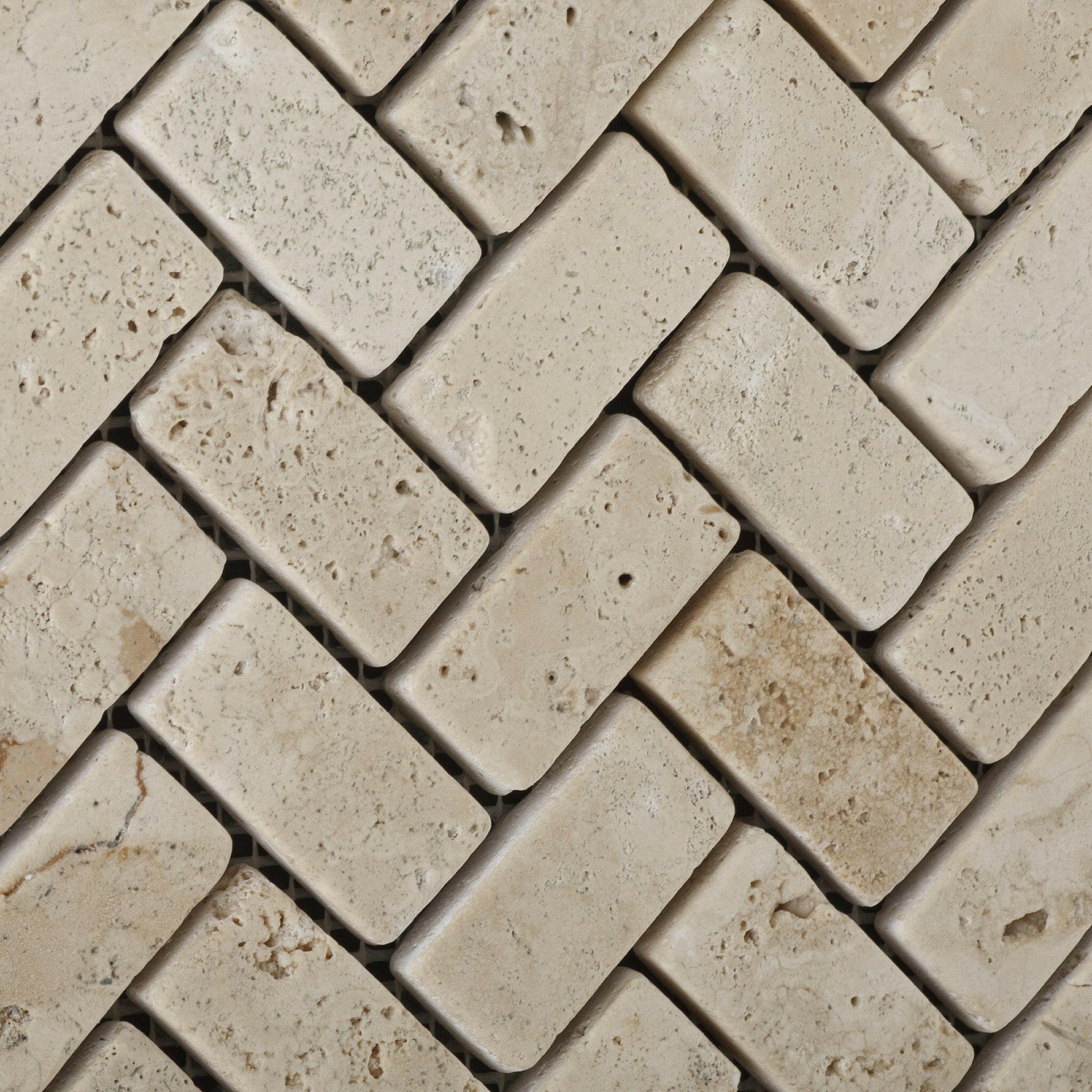 1x2 Ivory Travertine Tumbled Herringbone Mosaic Tile 1x2 Ivory Travertine Tumbled Herringbone Mosaic Tile - American Tile Depot