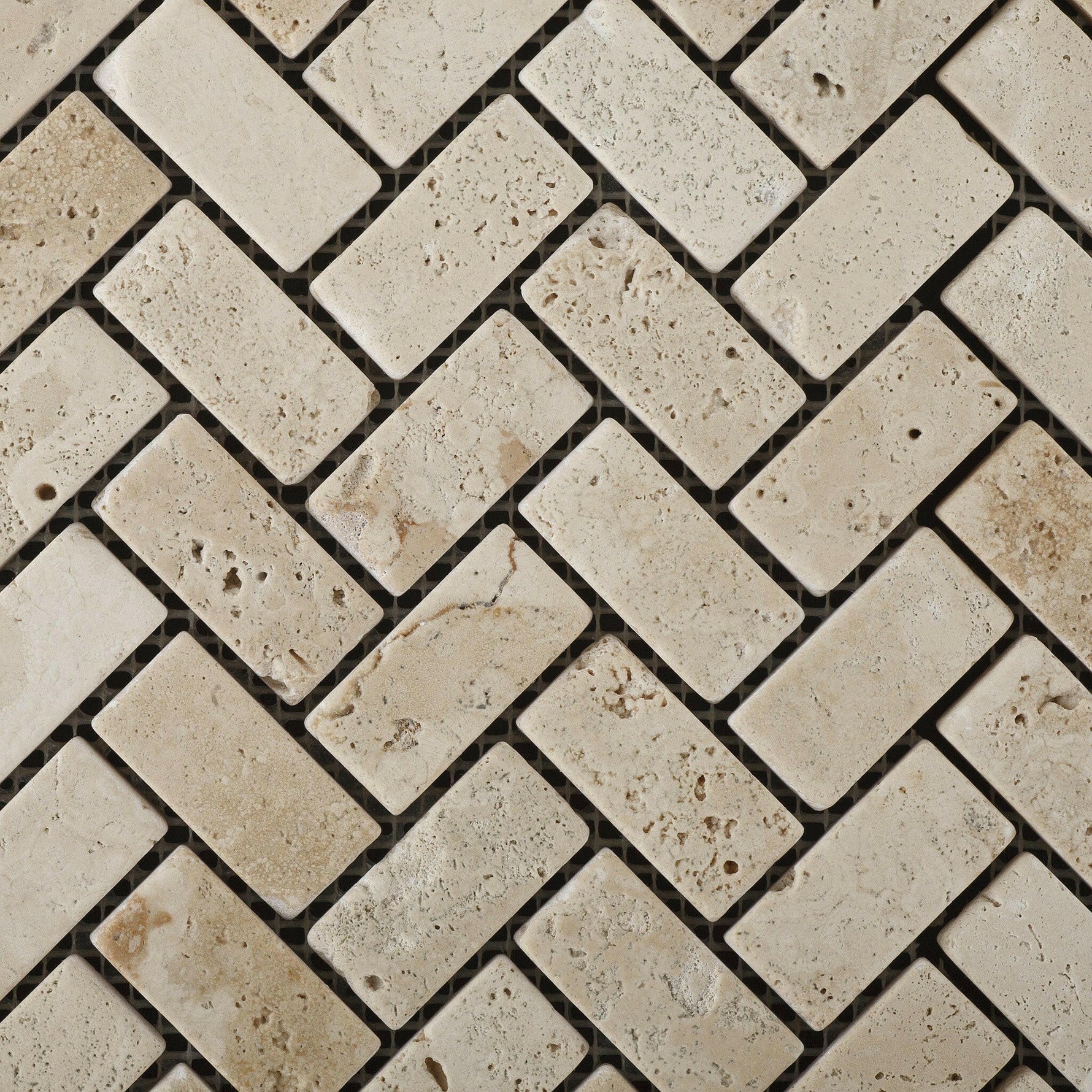 1x2 Ivory Travertine Tumbled Herringbone Mosaic Tile 1x2 Ivory Travertine Tumbled Herringbone Mosaic Tile - American Tile Depot
