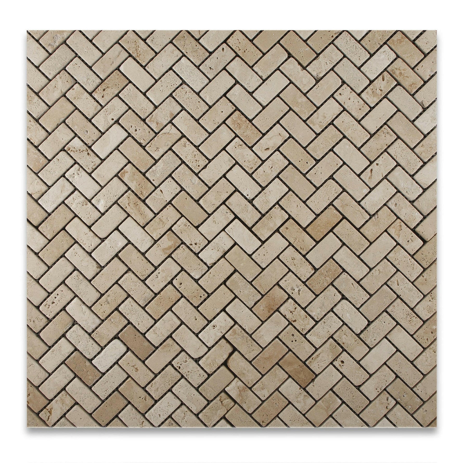 1x2 Ivory Travertine Tumbled Herringbone Mosaic Tile 1x2 Ivory Travertine Tumbled Herringbone Mosaic Tile - American Tile Depot