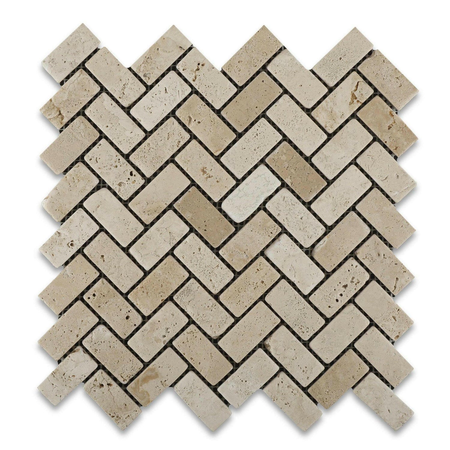 1x2 Ivory Travertine Tumbled Herringbone Mosaic Tile 1x2 Ivory Travertine Tumbled Herringbone Mosaic Tile - American Tile Depot