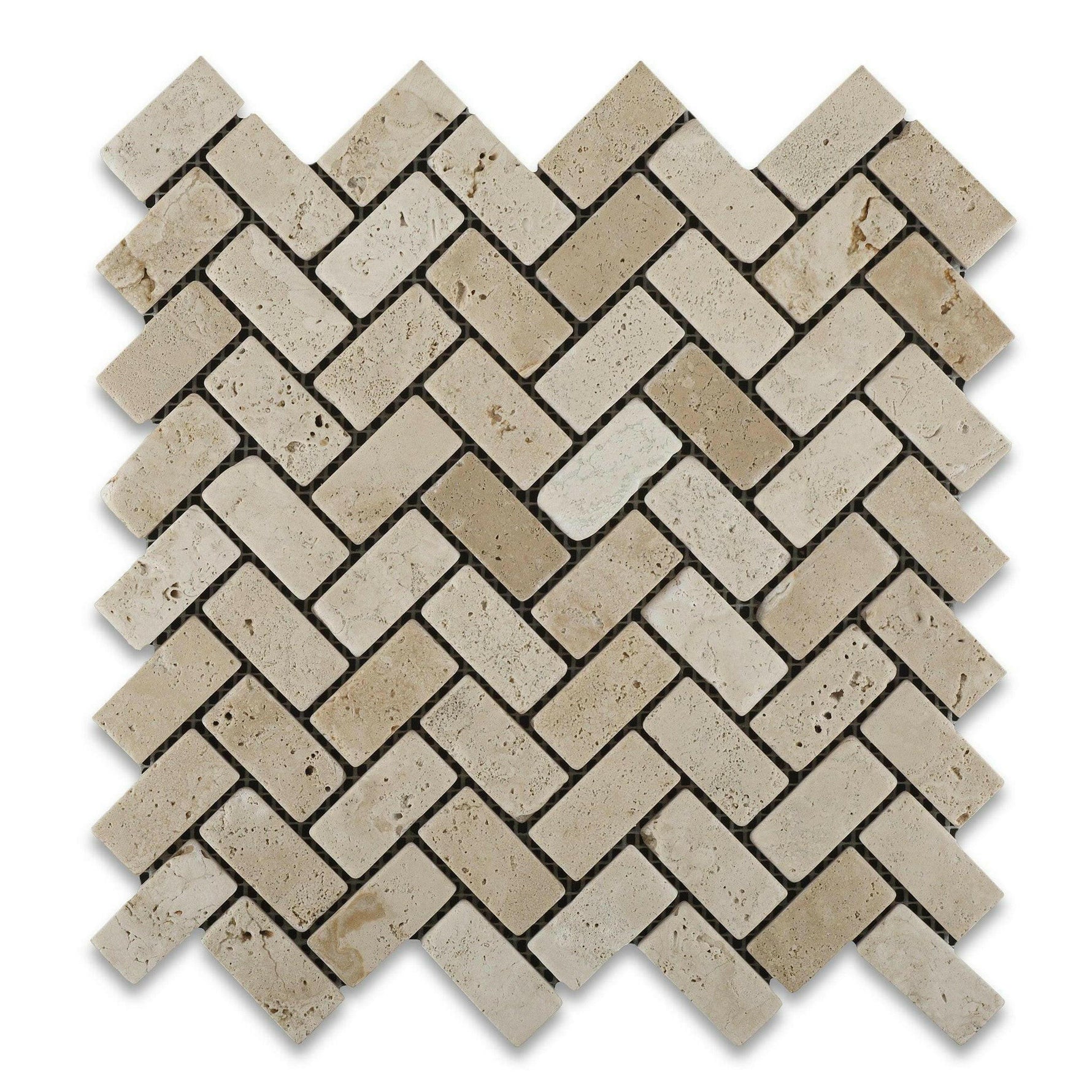 1x2 Ivory Travertine Tumbled Herringbone Mosaic Tile 1x2 Ivory Travertine Tumbled Herringbone Mosaic Tile - American Tile Depot