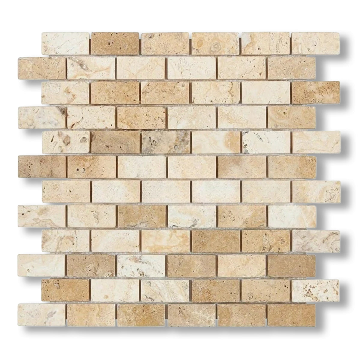 1x2 Latravonya Travertine Filled & Honed Brick Mosaic Tile