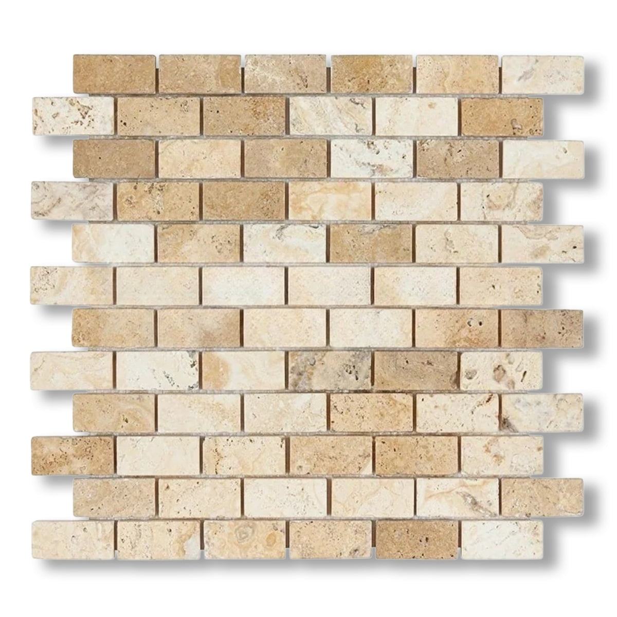 1x2 Latravonya Travertine Filled & Honed Brick Mosaic Tile - American Tile Depot
