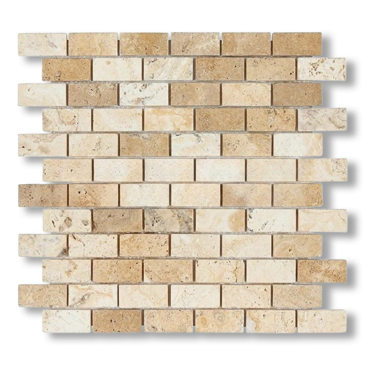 1x2 Latravonya Travertine Filled & Honed Brick Mosaic Tile - American Tile Depot